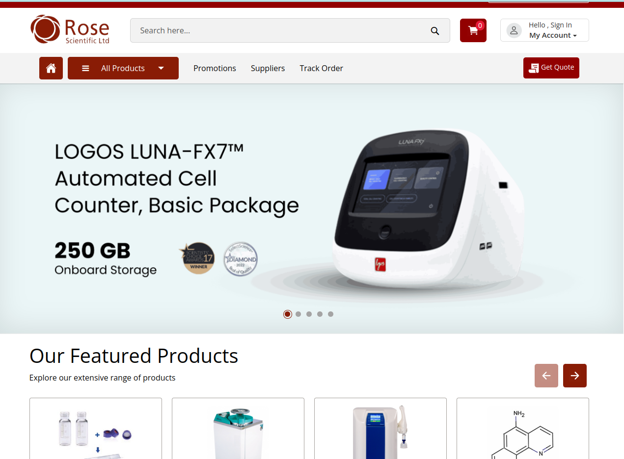 Rose Scientific Magento 2 storefront